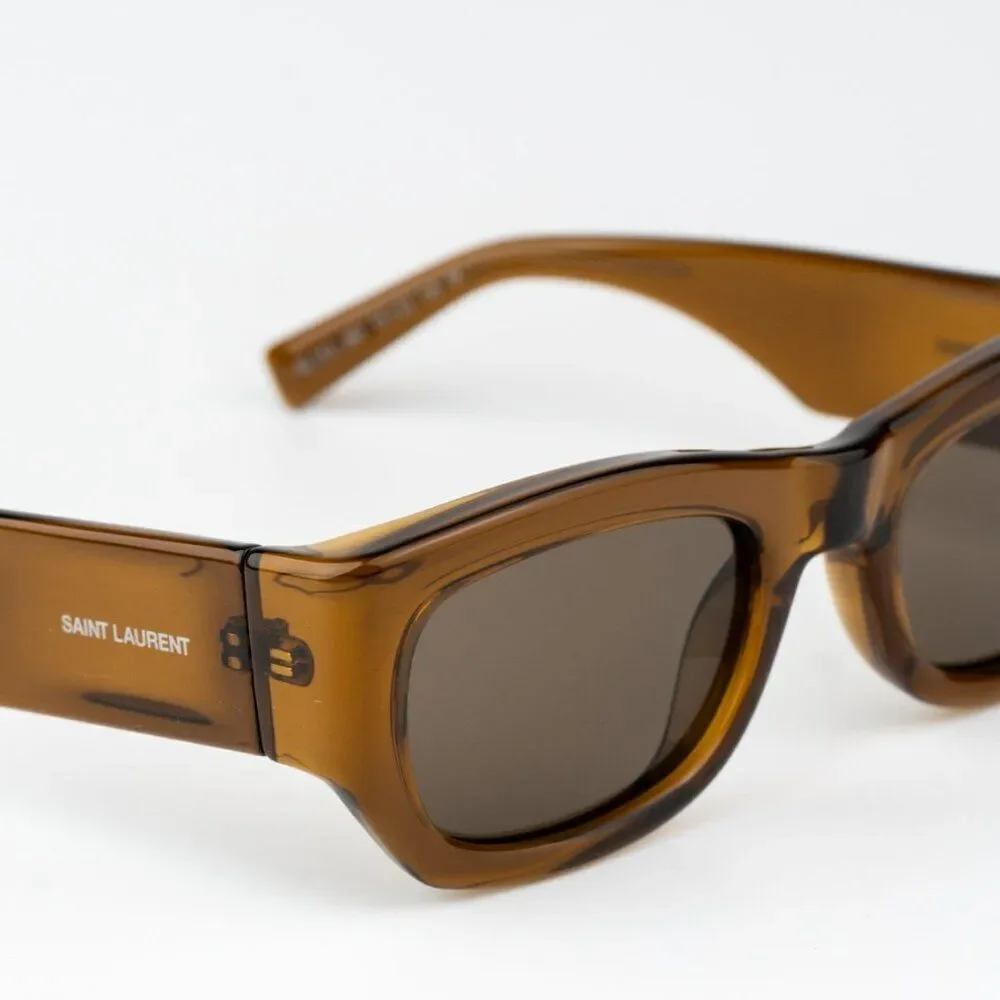NEW Saint Laurent SL713 003 Transparent Brown Rectangle Unisex Sunglasses